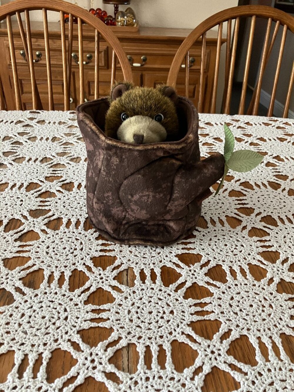 Folkmanis Plush Brown Bear in Tree Stump Hand Puppet